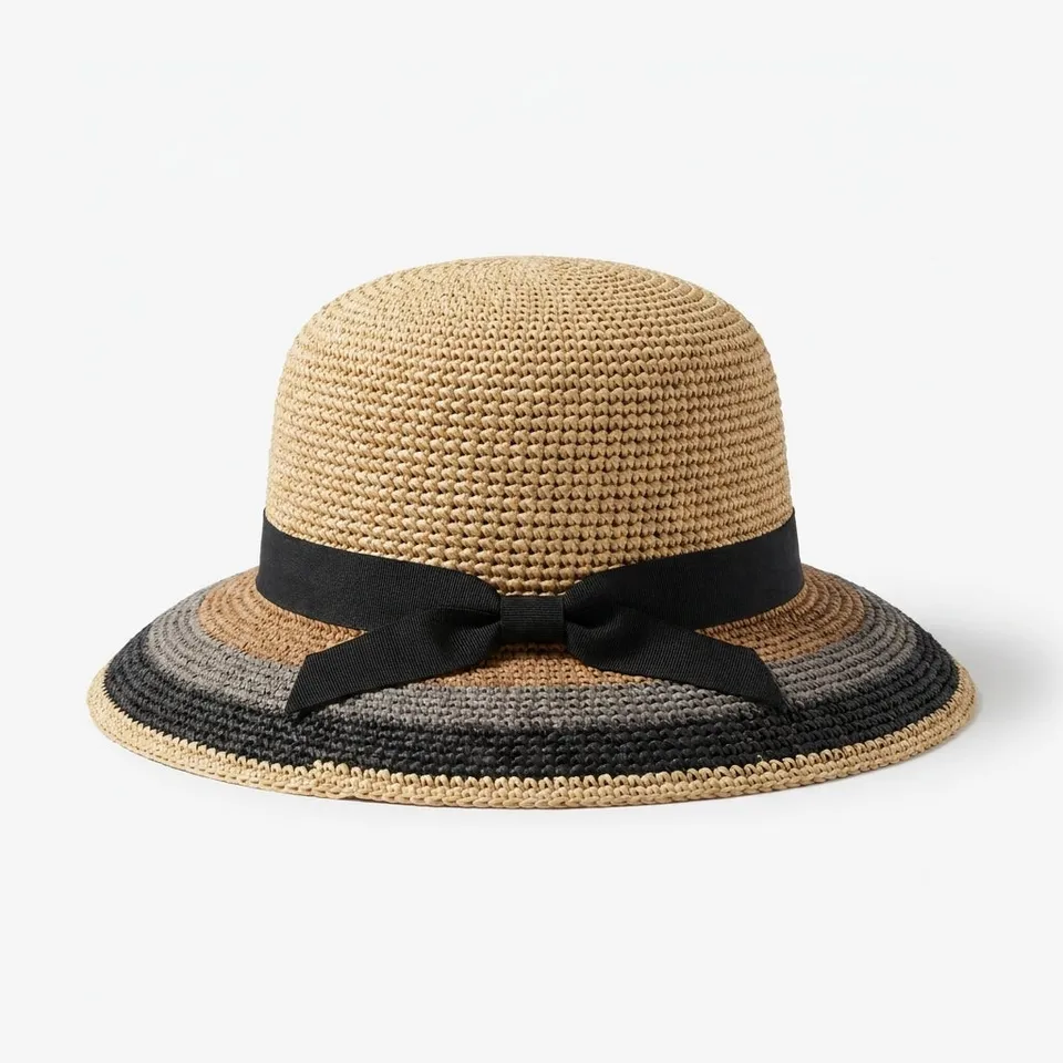 samis-cloche-raffia-strohhut-schwarz-orange-uni image 1