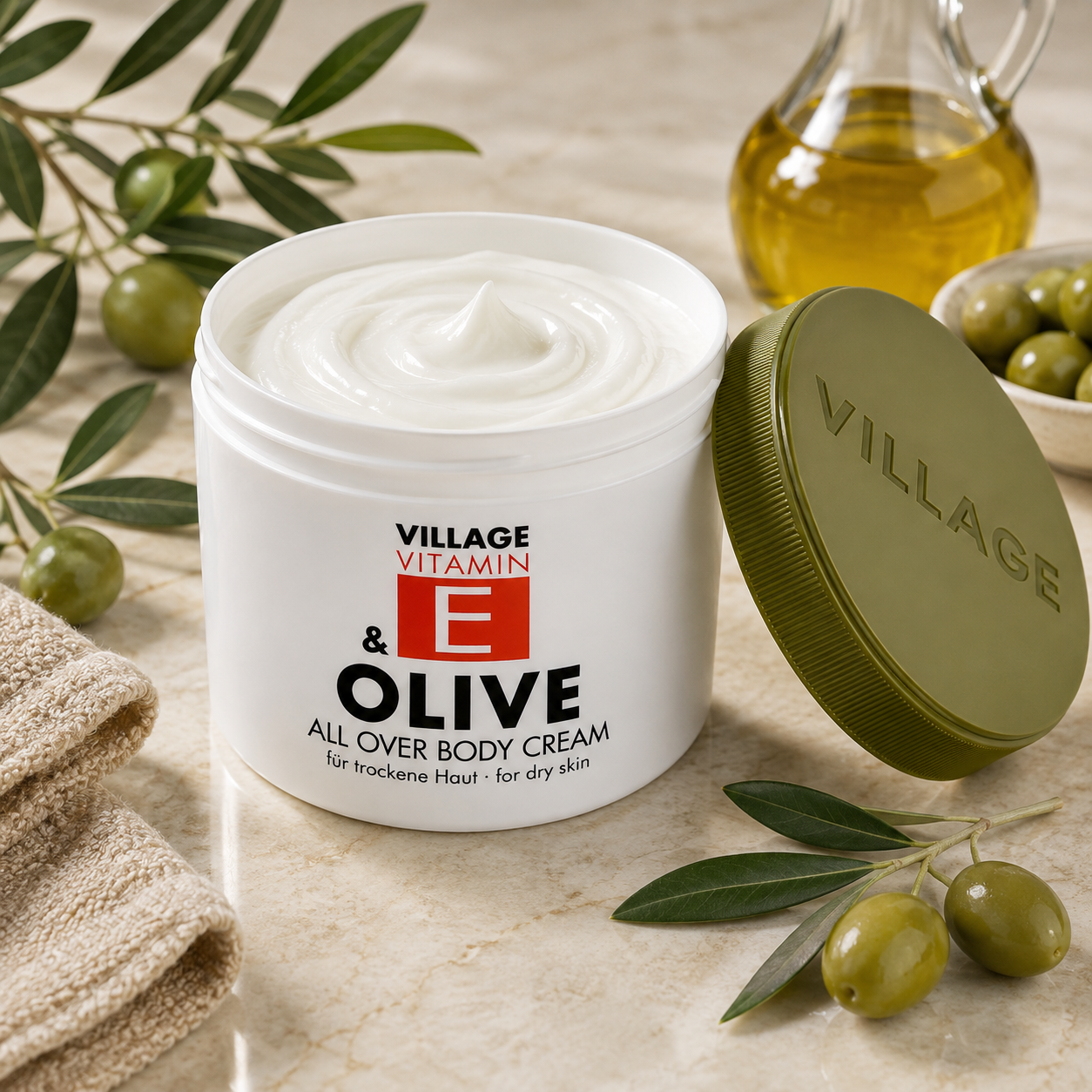 village-vitamin-e-olive-body-cream-500-ml-trockene-haut image 2
