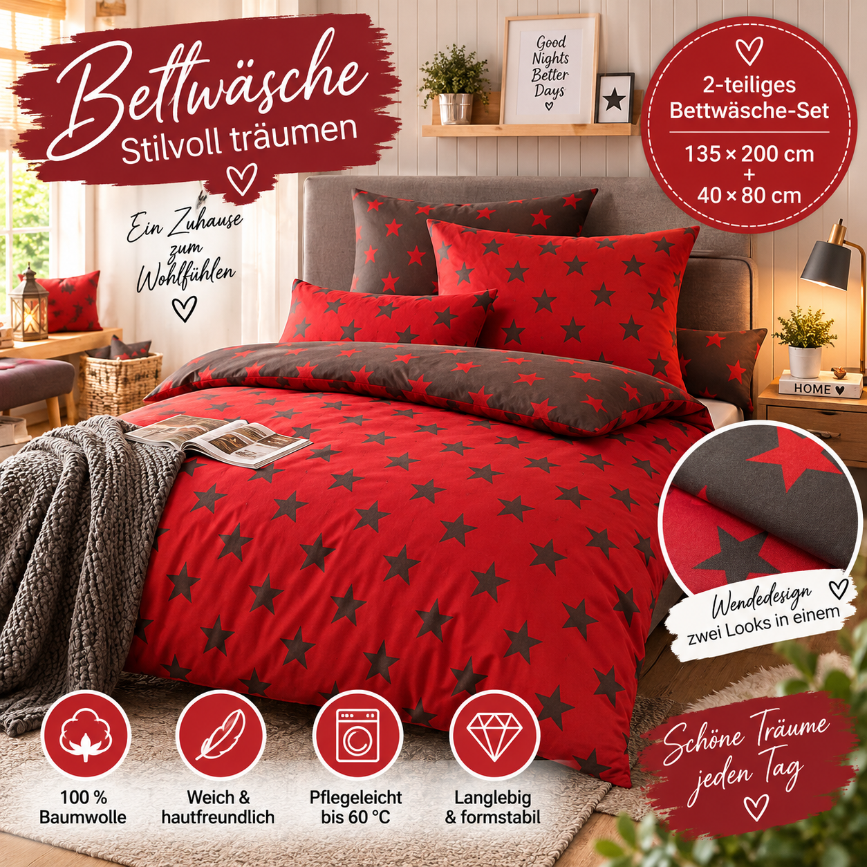 nesbel-heimtextilien-bettw-sche-135x200-rot-sterne-wende image 1