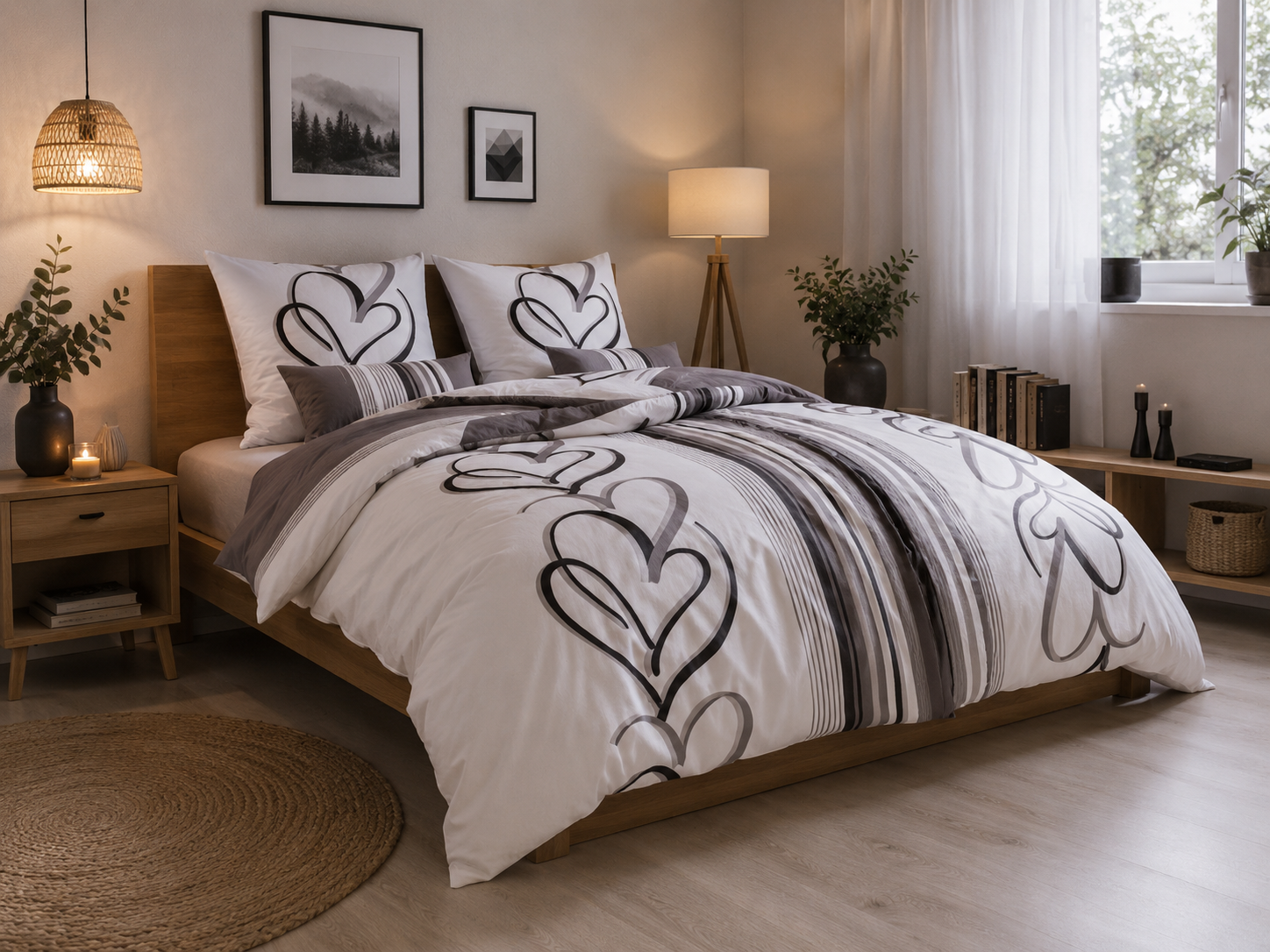 bettw-sche-155x220-wei-grau-herzen-wende-set-2-teilig-extra-lang image 2