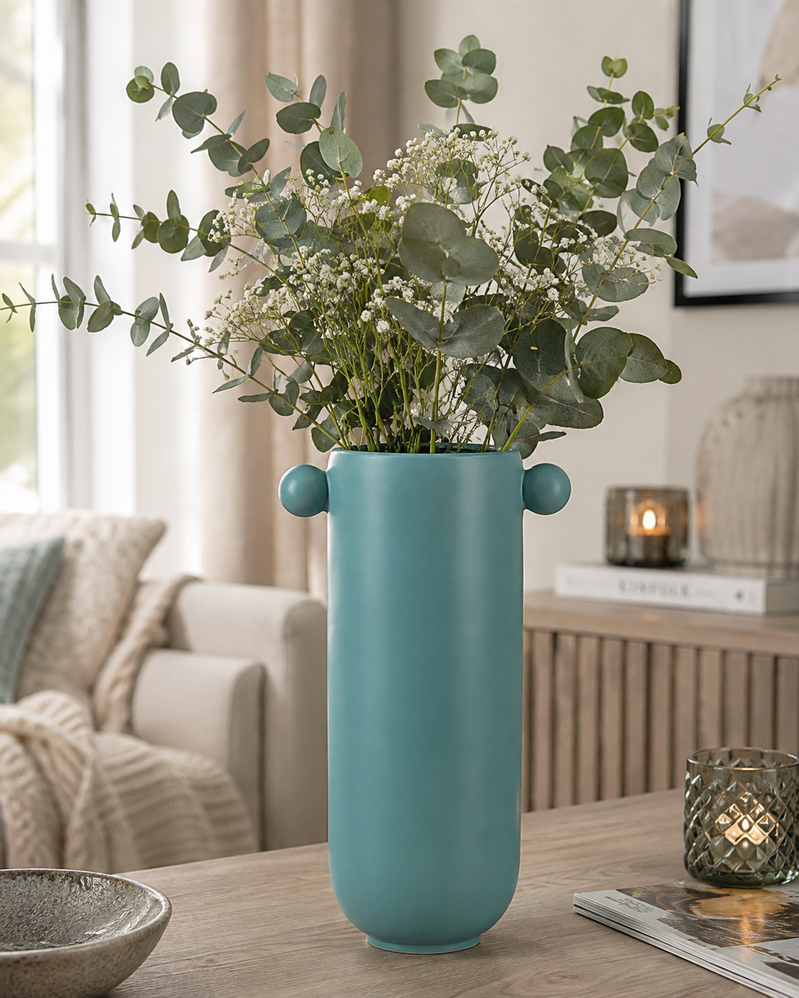 nesbel-couch-dekovase-t-rkis-30-cm-vase-mit-kugelgriffen image 2