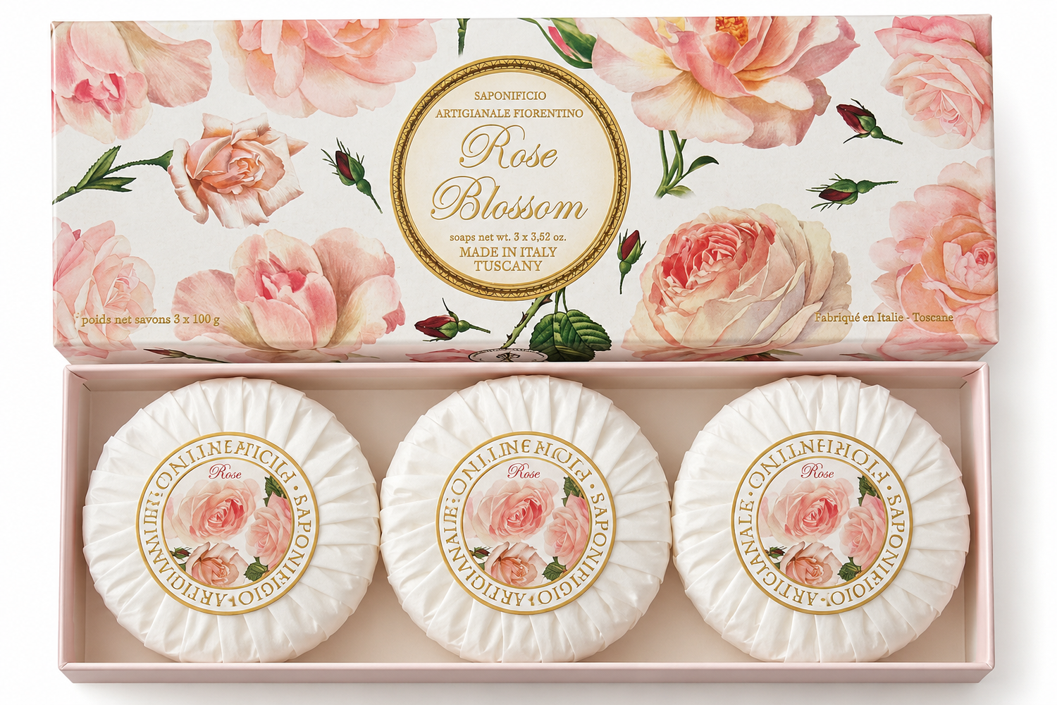 saponificio-artigianale-fiorentino-rose-blossom-seifenset-3x100-g image 1