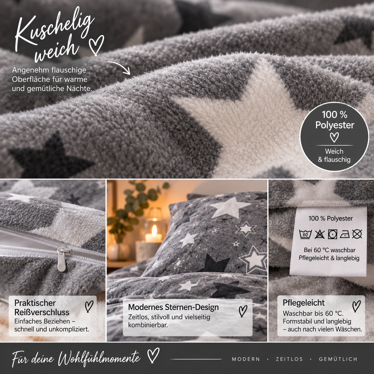 bettw-sche-sterne-grau-wei-135x200-cm-2-teilig-waschbar image 2