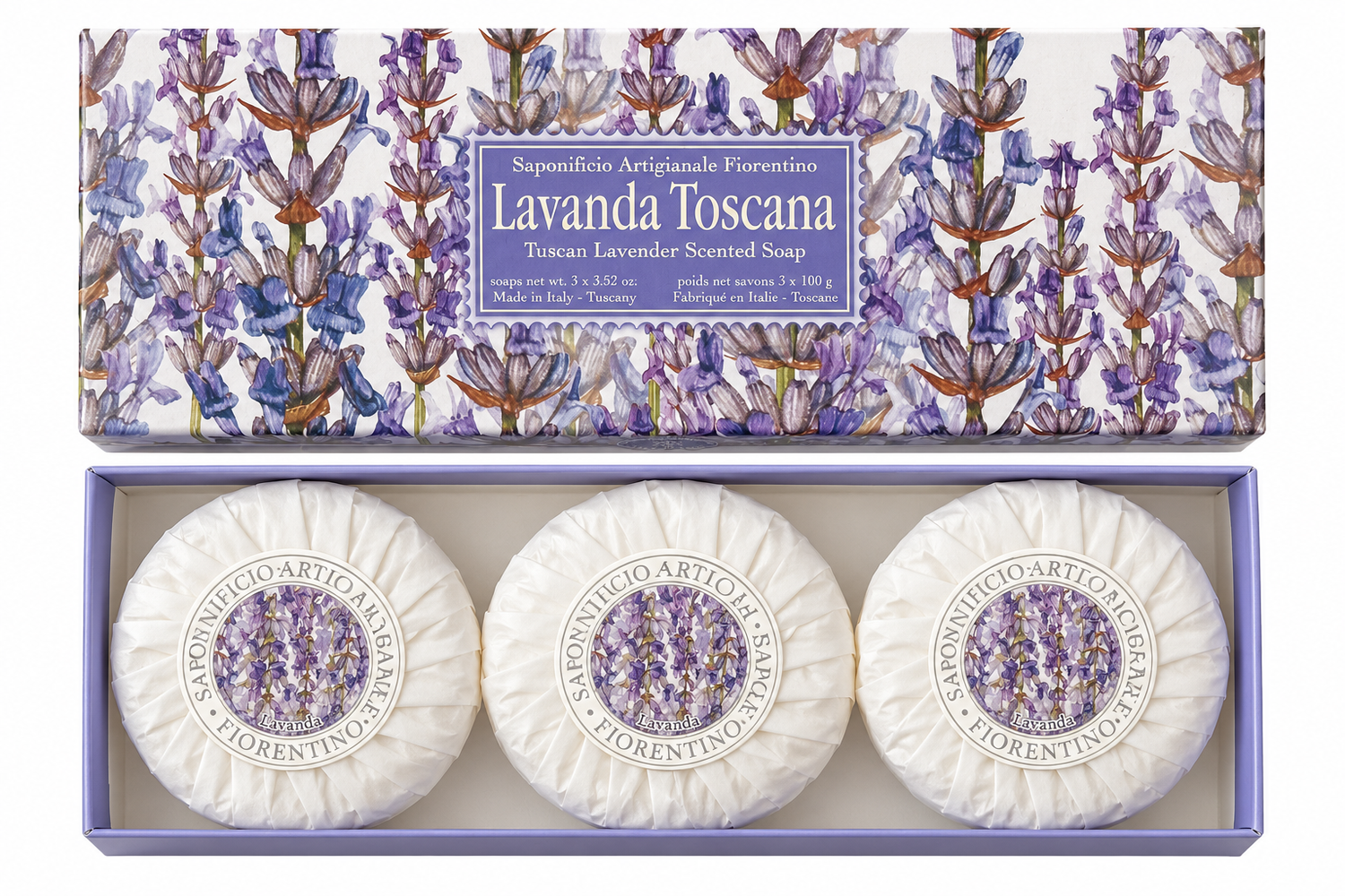 saponificio-fiorentino-seifenset-lavanda-toscana-3x100-g image 1
