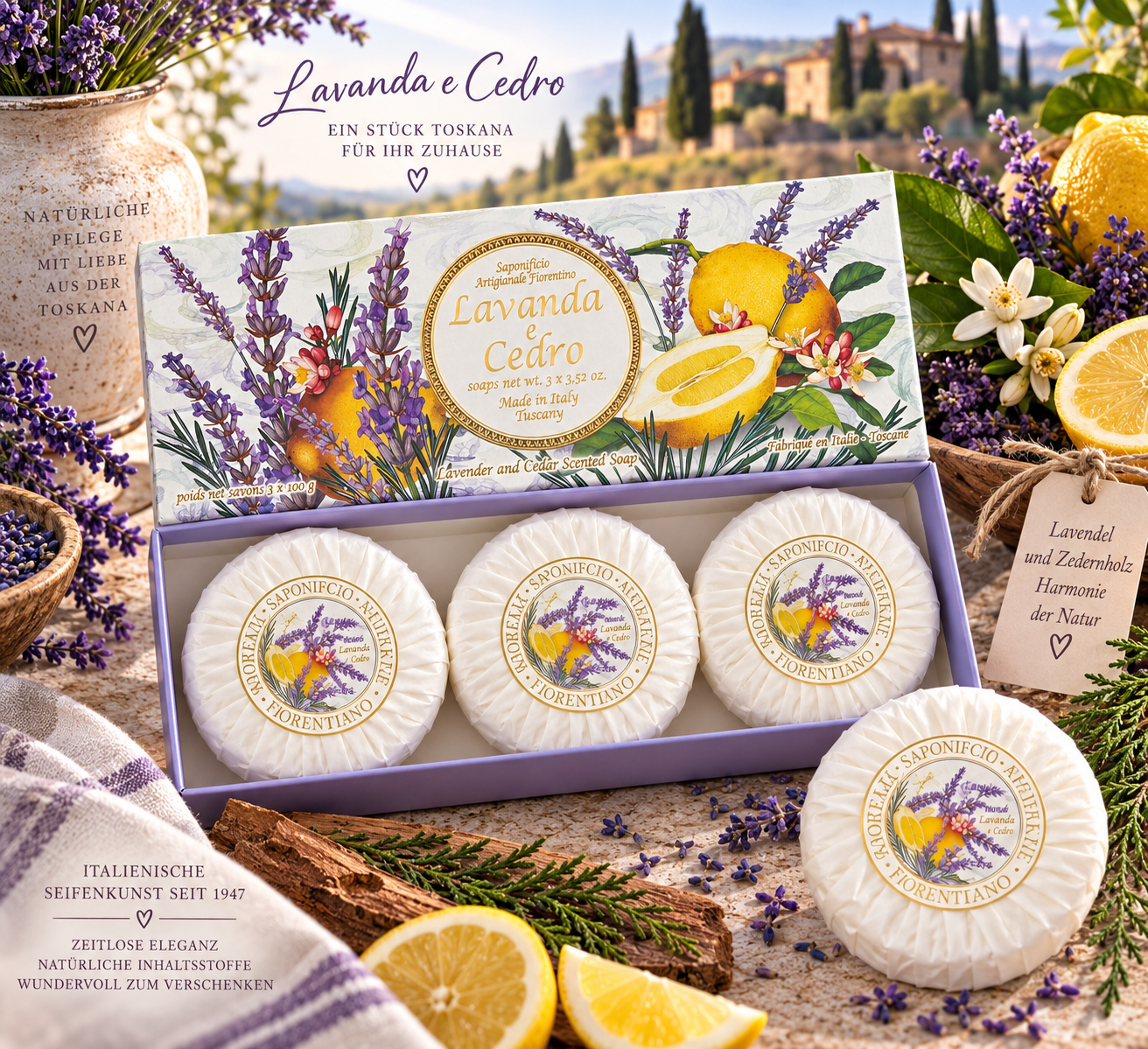 saponificio-fiorentino-seifenset-lavendel-zitrone-3x100g-seife image 2