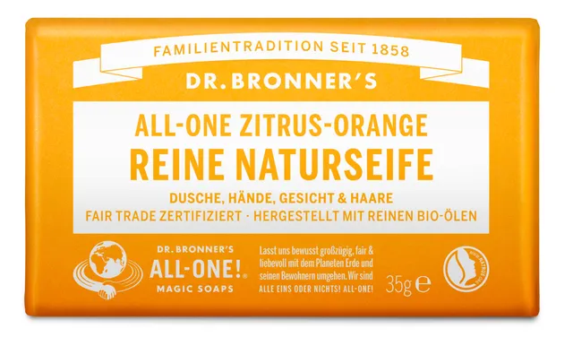 dr-bronner-s-citrus-orange-naturseife-140-g image 1