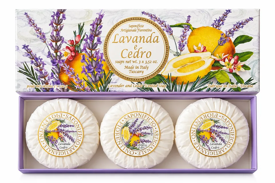 saponificio-fiorentino-seifenset-lavendel-zitrone-3x100g-seife image 1