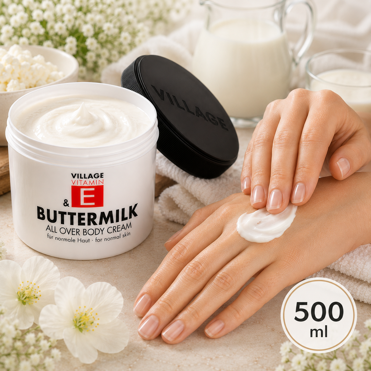 village-vitamin-e-buttermilk-body-cream-500-ml-trockene-haut image 3