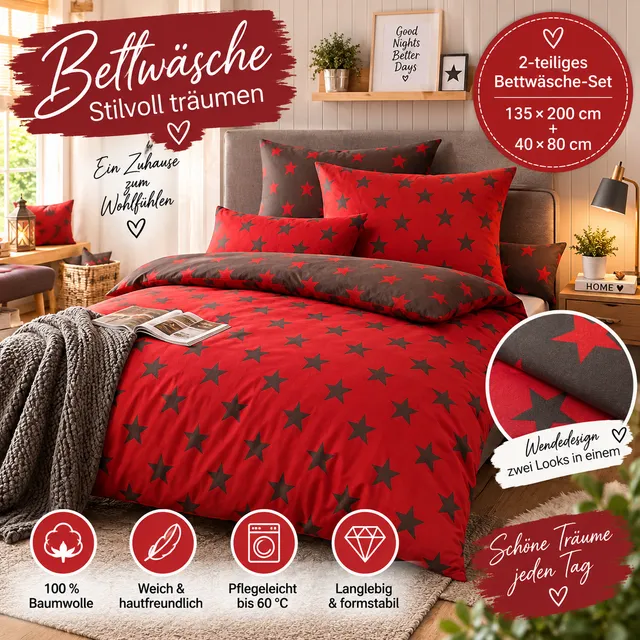 nesbel-heimtextilien-bettw-sche-135x200-rot-sterne-wende image 1