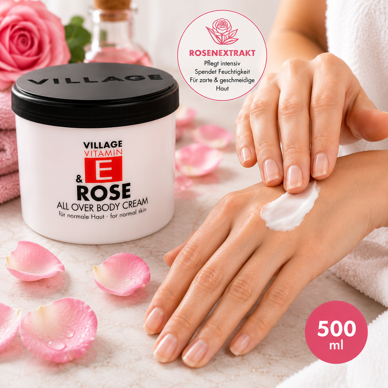 village-vitamin-e-rose-body-cream-k-rpercreme-500-ml-normale-haut image 3