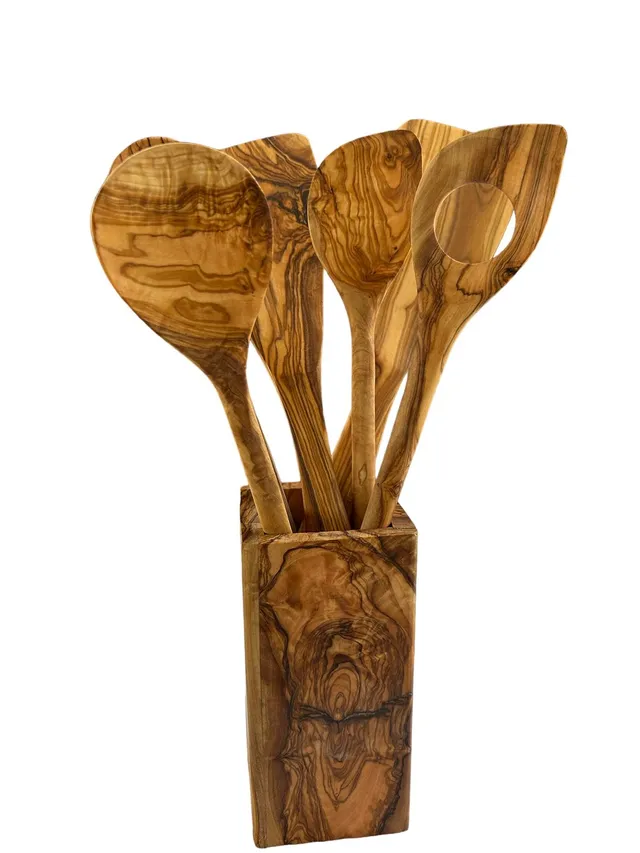 olivenholz-kochl-ffel-set-6er-pfannenwender-mit-halter image 1