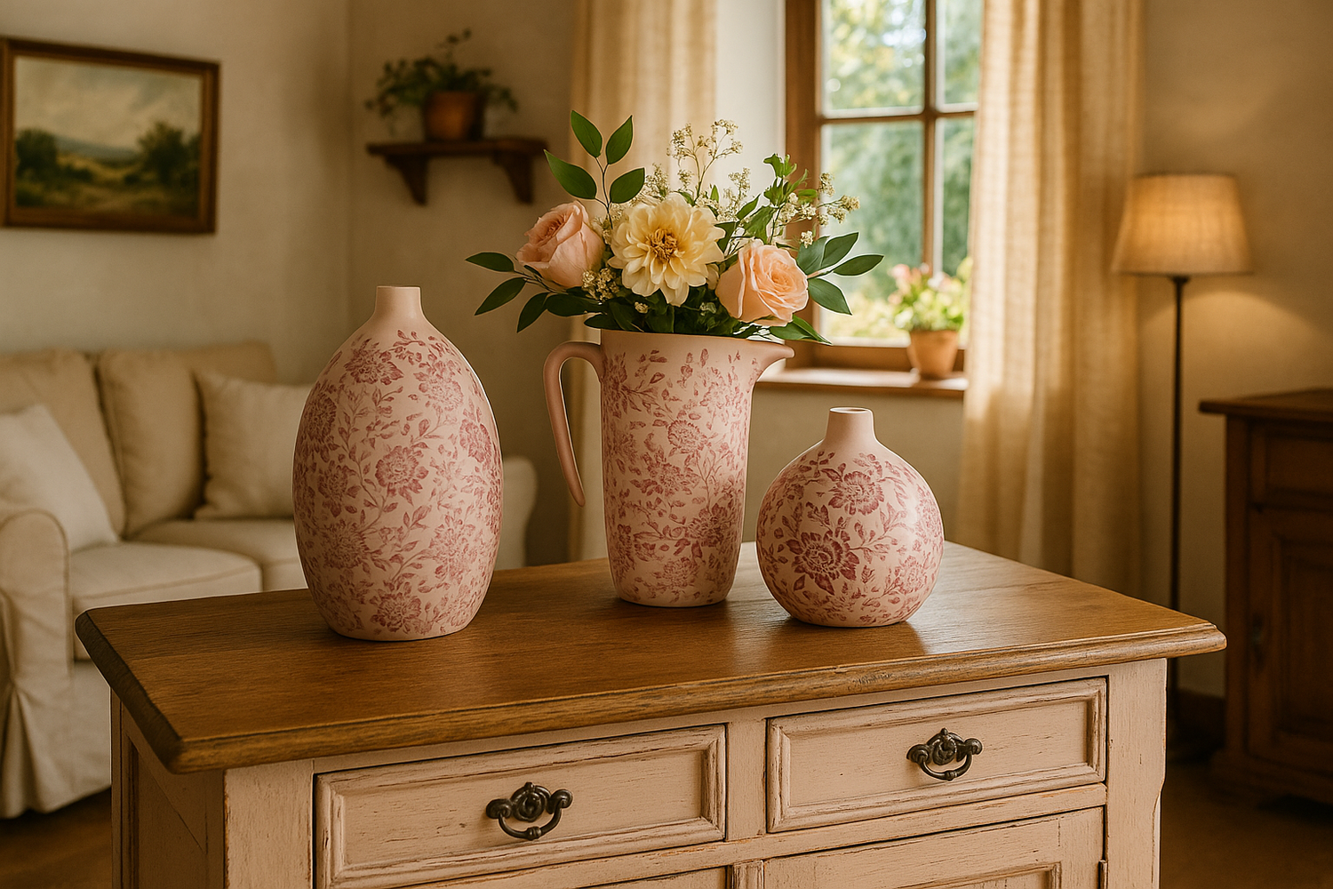 keramik-vase-krug-millefleur-rosa-19-cm-glasiert image 2